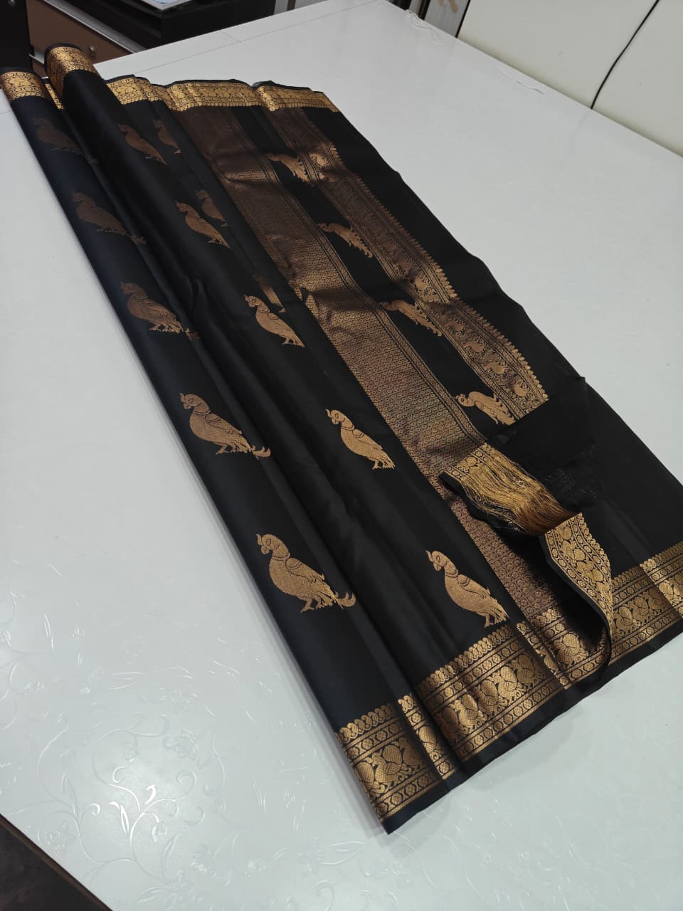 Black Woven Kanchipuram Soft Silk Saree